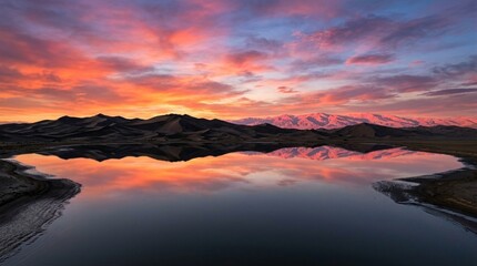 Fototapeta premium Sunset over Gobi desert sand dunes Mongolia nature photography