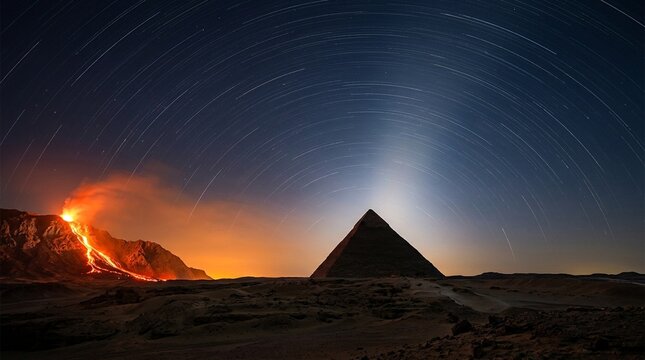Zodiacal light pyramid above dark desert horizon night sky