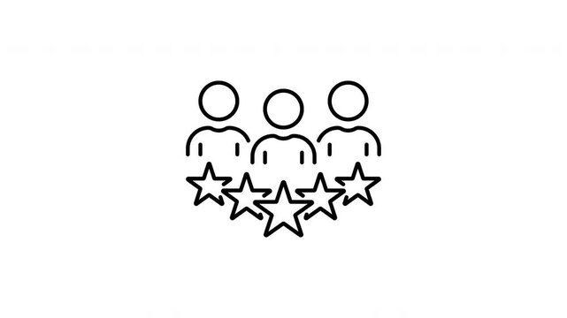 Team Rating Experience Animated Icon With Alpha Channel. People With Stars Showing Customer Satisfaction And Feedback Motion Graphic. Service Quality And Client Review Icon On Transparent Background