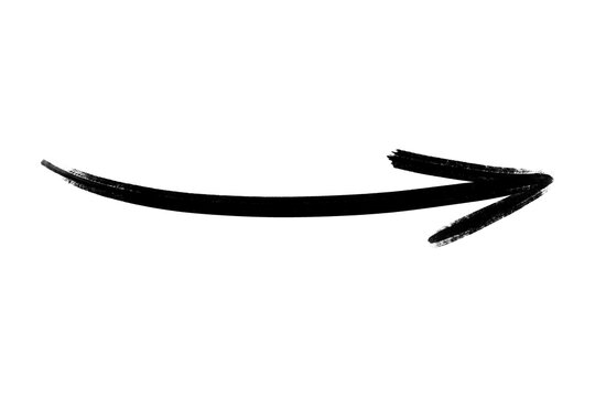 Hand drawn black curved arrow brush stroke isolated on transparent background