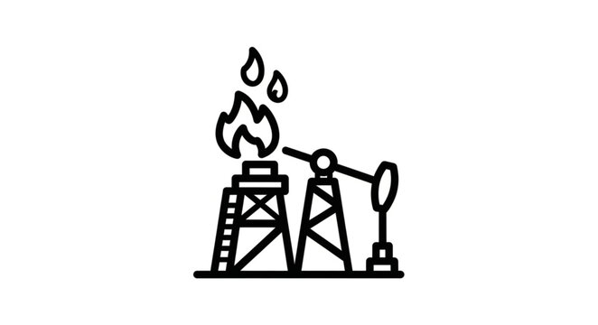 Oil pump jack and flare stack icon illustration.