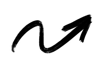 Obraz premium Wavy black arrow pointing up right, hand drawn ink brush stroke movement symbol.
