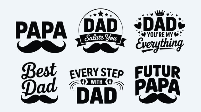 Father's day typographic design collection with dad and papa quotes for t-shirt printing and greeting cards.