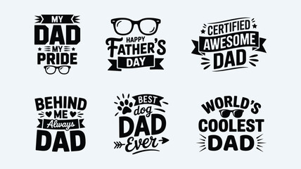 Fototapeta premium Set of father day typography graphics with glasses and dog paw design elements.