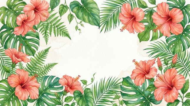 Tropical Border with Hibiscus and Green Foliage tropical