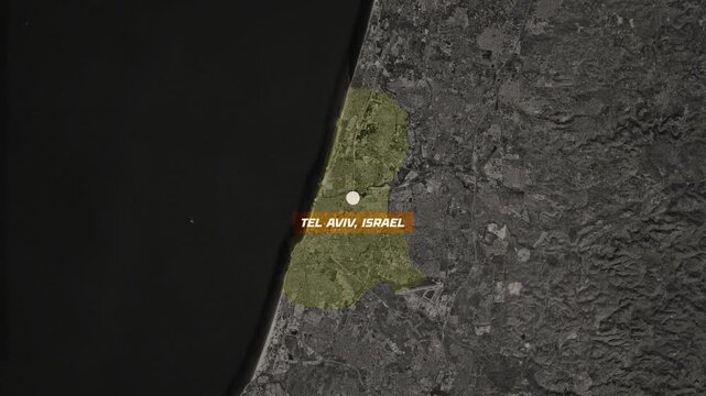 Tel Aviv, Israel Map Animation. Tel Aviv City Geography, Mediterranean Coastal City Map &ndash; Vox Style Map Animation in 4K