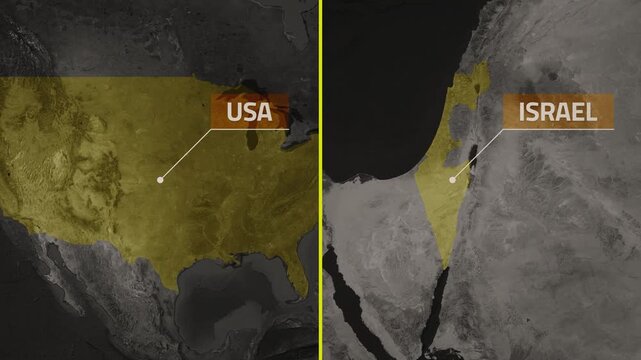 USA vs Israel Map Comparison Animation. United States and Israel Geography, Size Comparison, Political Map Animation &ndash; Vox Style Map Animation in 4K