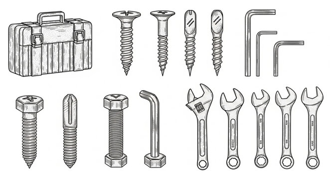 Collection of various metal hardware tools.