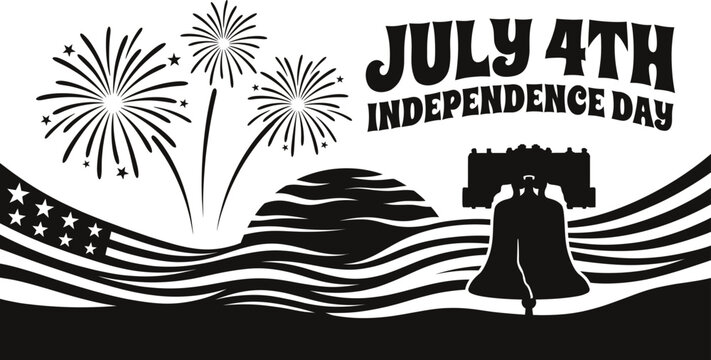Celebrating independence day usa fireworks liberty bell and american flag patriotic illustration