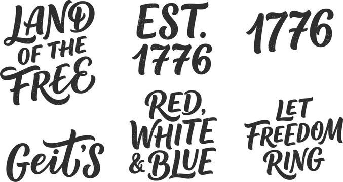 Independence day usa patriotic typography with 'land of the free' and 1776 elements
