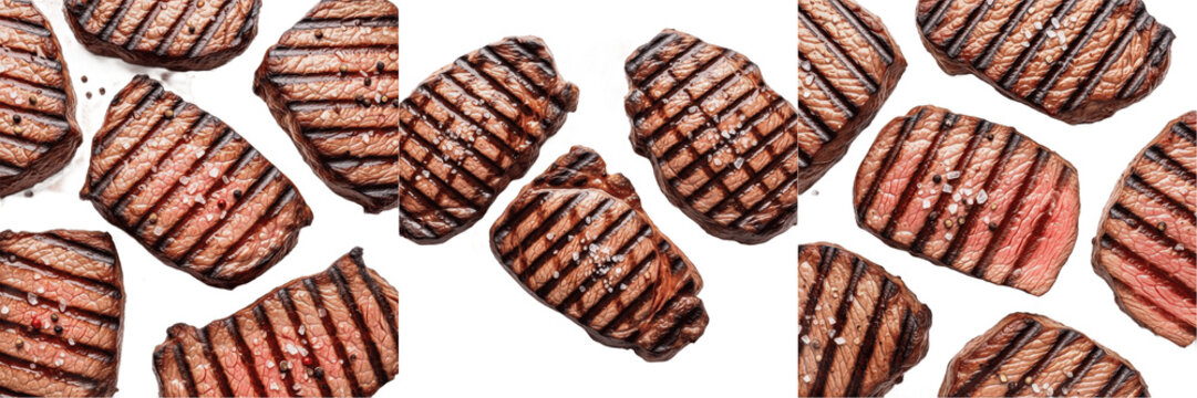 Juicy Grilled Meat Steak Slices Isolated on Transparent Background, High Quality PNG for Gourmet BBQ Cooking Restaurant Menu and Keto Diet Food Marketing Projects
