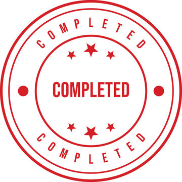 A prominent red circular stamp graphic clearly displays the word COMPLETED with decorative stars and dots