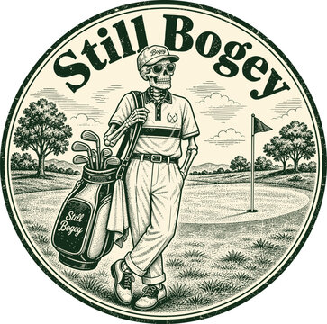 Still Bogey Vintage Golf Skeleton Illustration Retro Badge Design