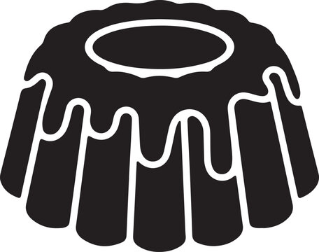Bundt cake jelly pudding mold dessert icon symbol solid glyph vector design element sweet bakery pastry delicious glaze shape ridge treat snack holiday. black icon silhouette vector