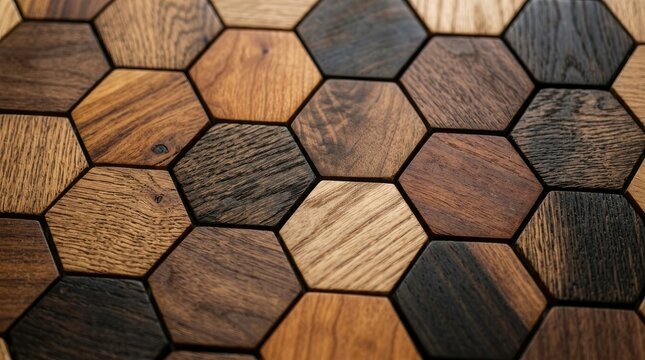 Close-up of Wooden Hexagonal Tile Pattern for Interior Design