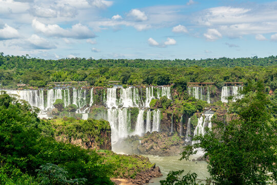Iguazu Falls wide panoramic view waterfalls tropical forest