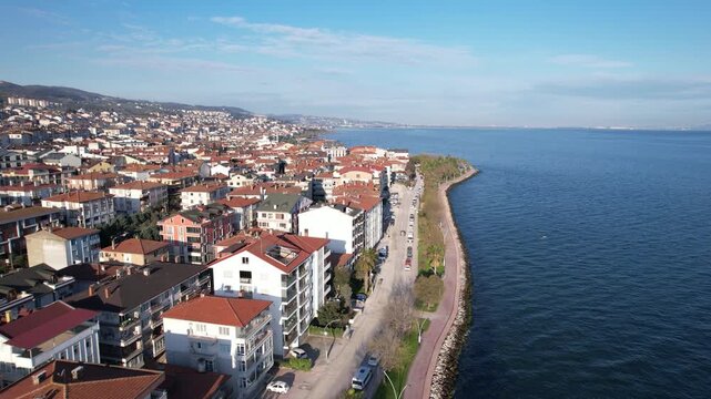 Karamursel, Kocaeli, Turkey. Karamursel is a town and district located in the province of Kocaeli. Aerial shot with drone.