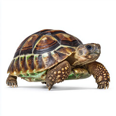 Obraz premium Tortoise walking isolated on white studio background