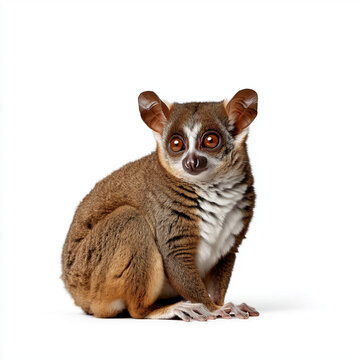 An isolated galago bushbaby. Isolated on flat white background.