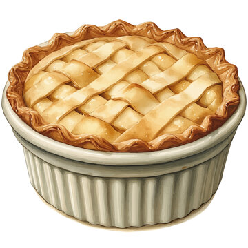 Bread Pudding, lively watercolor vector drawing with intricate brush, isolated on a white background.
