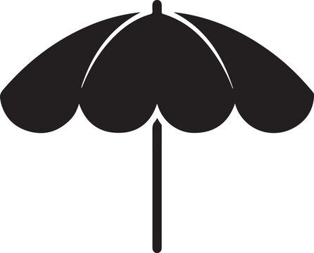 Beach umbrella silhouette vector, black and white summer icon, black icon silhouette vector