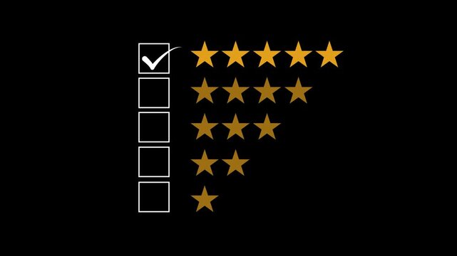 Feedback rating and positive customer review experience, service and Satisfaction, wood block with 1 to 5 star icon to give satisfaction in service. Motion graphic 4k animation video.