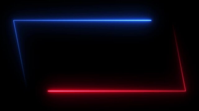 Parallelogram rectangle picture frame with two tone neon color shade motion graphic on isolated black background. Blue and Red light for overlay element.