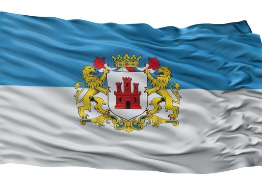 Flag of sombor city in serbia waving on a white background