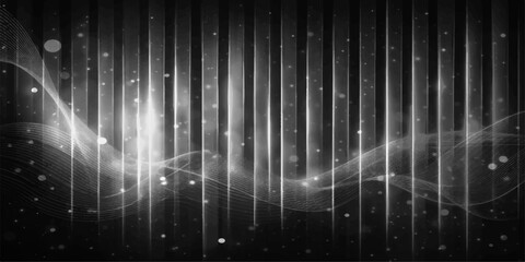Abstract black and white background with vertical lines and ethereal light effects, creating a striking visual. © ITS OK