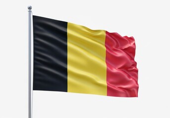 Obraz premium Flag of belgium waving on a flagpole, isolated on white background