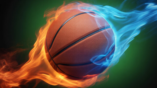 Flaming basketball representing intense competition, passion, and sporting energy for sports marketing, gaming, and athletic motivation content