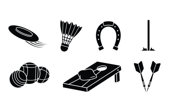 Outdoor games and sports equipment: frisbee badminton shuttlecock horseshoe