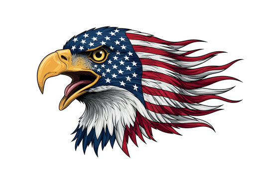 American bald eagle head with USA flag pattern