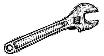 Obraz premium Vector Pinocut Adjustable wrench in an industrial style drawing.