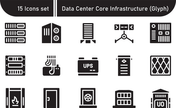 Data Center Server Infrastructure Icon Set for Enterprise Cloud Hosting Colocation and IT Operations Management Applications