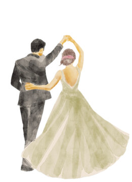 Wedding Couple Bride and Groom Dancing Watercolor Illustration for Marriage Ceremony Invitation Clipart Bundle
