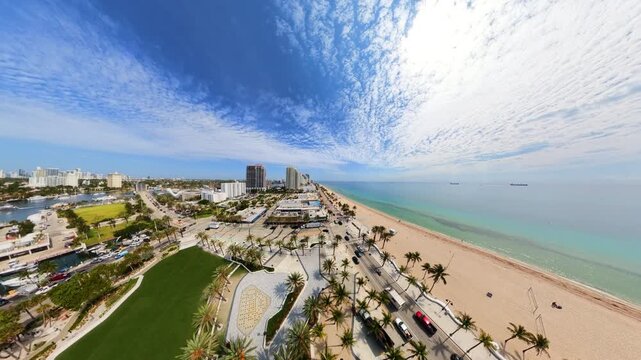Las Olas Oceanside Park fort Lauderdale Beach Florida aerial static shot