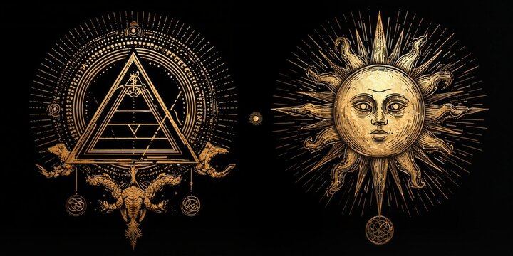 The Alpha and Omega symbols, minimalist vector style illustration