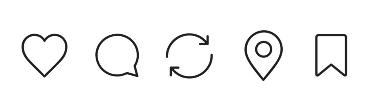 instagram updated like, comment, repost, share, save icons. vector ui outline icon set 2026. social media interaction symbols
