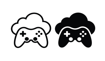 Cloud gaming icons set featuring minimalist gamepad controller symbols for digital media © naydesignsco