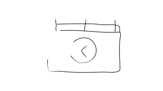 Time period, time limit, calendar, clock, planning, deadline. Contour drawing, silhouett animation. Continuous line. Isolated on white. Video 4k object illustration self-drawing. Object construction. 