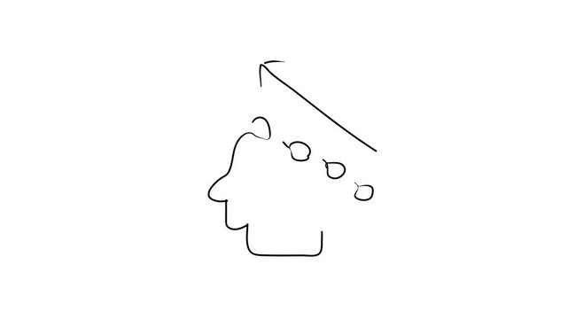 Planning for success, meditation, psychological adjustment, finding a successful path, finding the right solution. Contour drawing, silhouett animation. Continuous line. Isolated on white. Video 4k ob