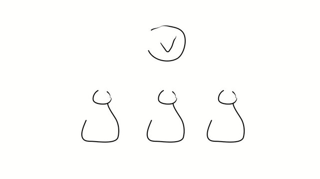 Approved collective, coordinated team, group of people, group of like-minded people, family. Contour drawing, silhouett animation. Continuous line. Isolated on white. Video 4k object illustration self