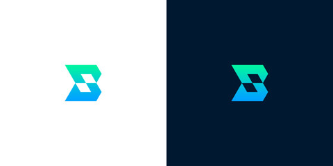 Modern abstract letter B logo design with a striking teal to blue gradient, symbolizing innovation and connectivity for forward-thinking business, tech, or digital ventures © Eunois