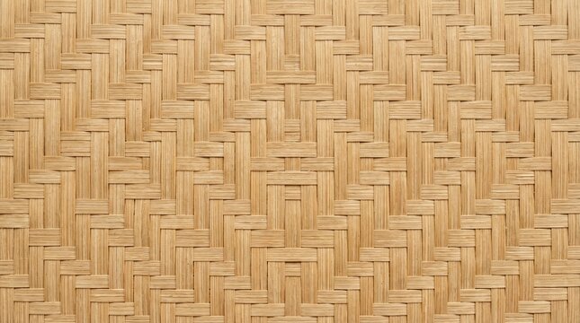 Woven bamboo texture with repeating geometric pattern in natural light brown color