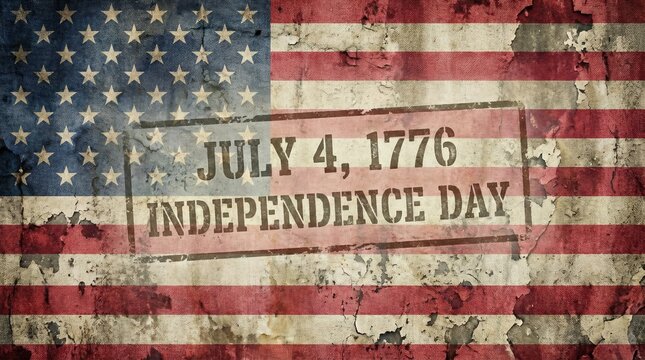 Grunge American flag with Independence Day July 4 1776 stamp and distressed texture