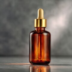 Fototapeta premium Amber Glass Dropper Bottle with Golden Cap for Serums and Oils.