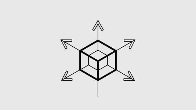 Geometric cube radiating arrows &ndash; Perfect for shipping logistics, multidimensional expansion, or core strength.