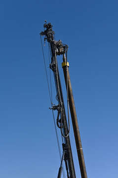 A vertical view of a drilling rig or piling machine used in construction