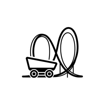 Roller coaster cart on track, amusement park, thrill ride, entertainment, fun, vector icon